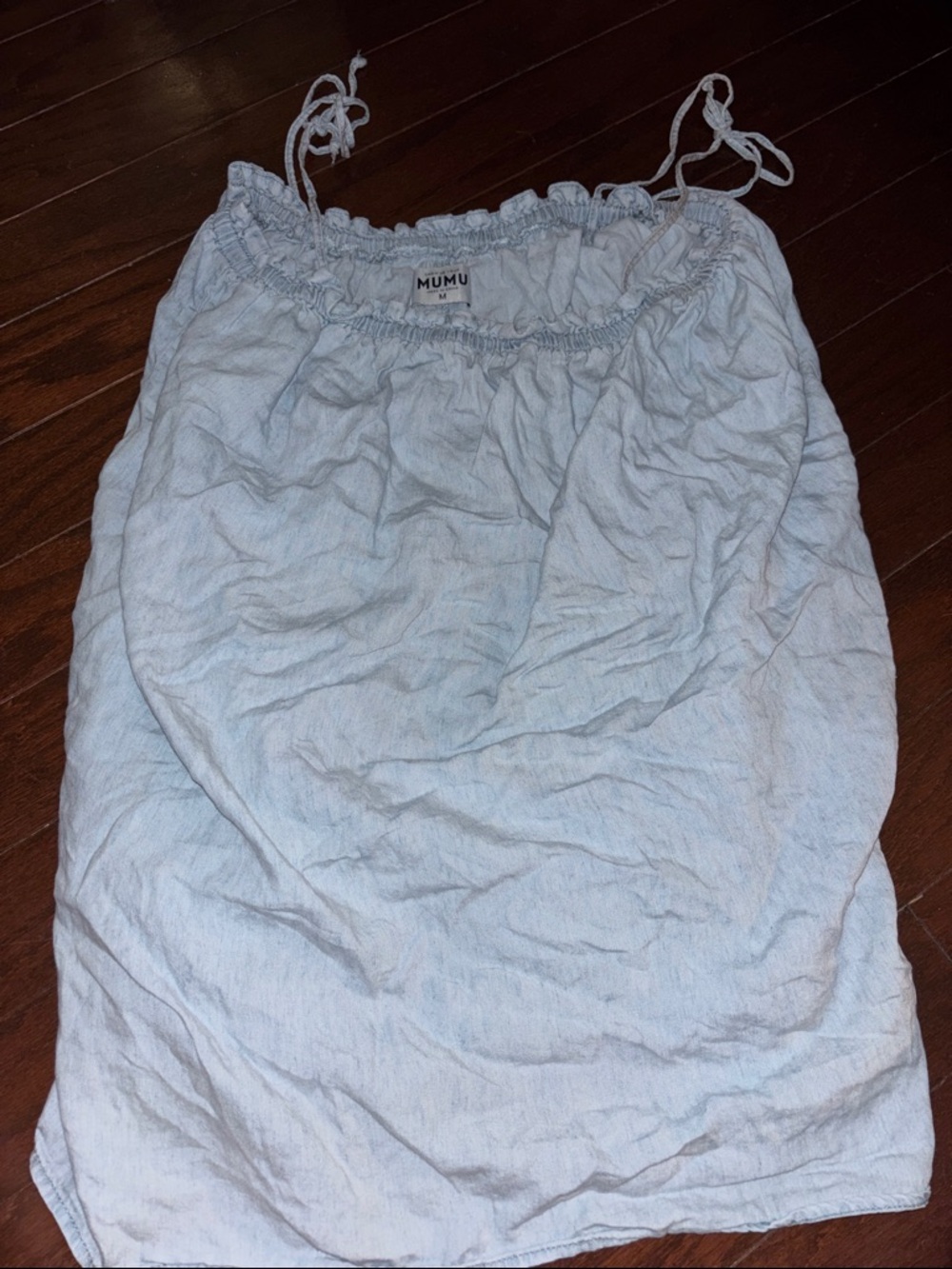 SHOW ME YOUR MUMU- Light Blue Linen Blend Drawstring Dress